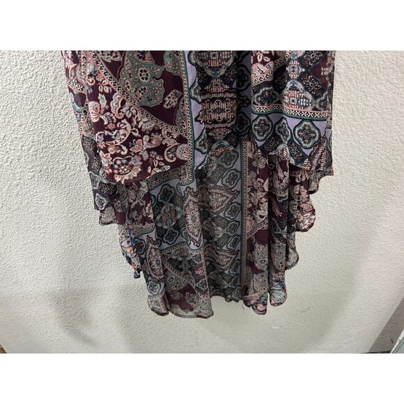Fire Los Angeles Dress‎ Purple Paisley Boho Peasant Hi-Lo Ruched Off Shoulder M - Picture 6 of 12